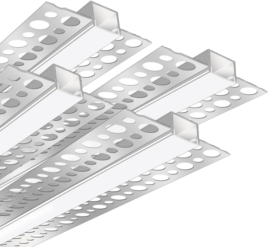Silver TX-292 Double-Sided LED Aluminum Channel for Plaster-In Drywall, Fits LED Strips Up to 9mm Wide, with Milky White Diffuser