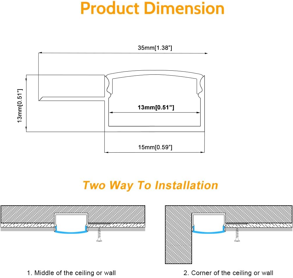 Silver TX-291 One-Sided LED Aluminum Channel for Plaster-In Drywall, Fits LED Strips Up to 13mm Wide, with Milky White Diffuser