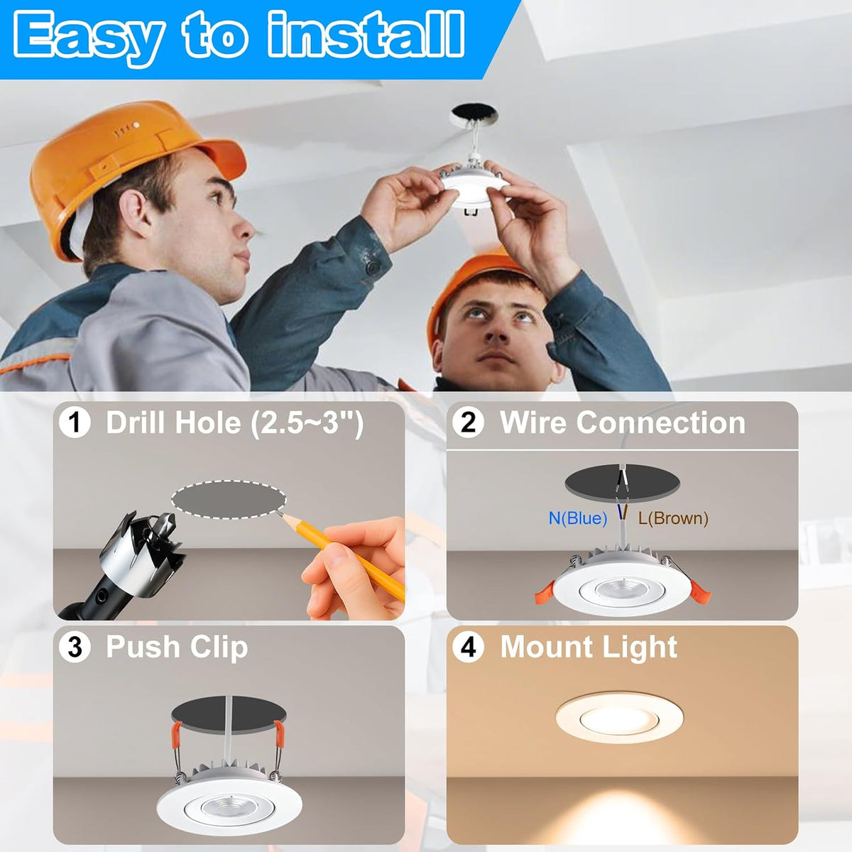 3Inch 5W Smart LED Recessed Downlight, Ultra-Thin 60° Adjustable, WiFi Control, Dimmable RGB & CCT 2700-6500K, 85–240V, White Housing, Compatible with Alexa and Google Home, 4-Pack, Artwork Display Accent Lighting