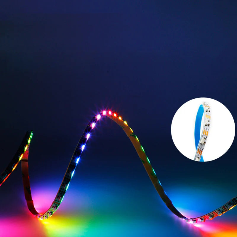 LightingWill WS2812 Side Emitting RGBIC LED Strip Light DC5V 12V 5mm PCB SMD4020 Individually Addressable 60 LEDs/m Non Waterproof Flowing LED Strip for Party Decoration DIY Lighting 5M 50M
