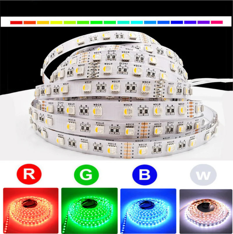 LightingWill DC12V RGBW/RGBWW LED Strip Light, 12mm PCB 4-in-1 SMD5050 60 LEDs/m, Non-Waterproof Flexible LED Tape Light for Mirror Kitchen Cabinet Bedroom, 5m 50m