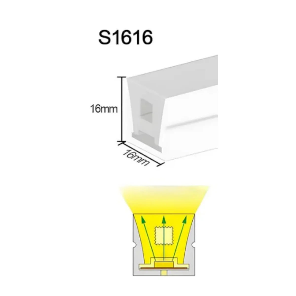 Neon Light Housing – S1616 | 16x16mm Silicone LED Channel System | IP67 Waterproof | 12mm PCB Width | 16.4FT/5M | Local Stock US/UK/DE