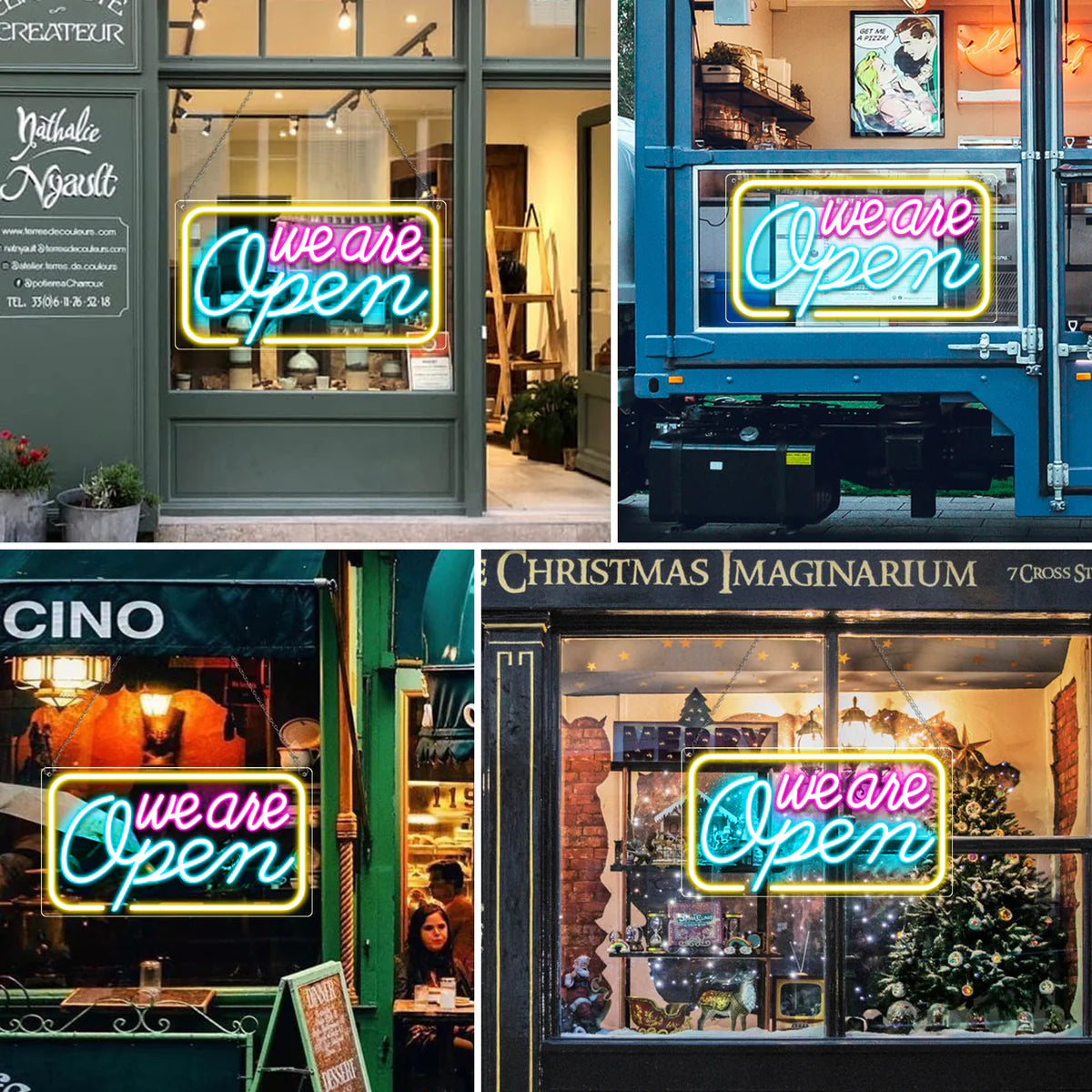 We Are Open Neon Sign – 5 Glow Color Options | 24×12.5 inch (60×32 cm) | Window Hanging | Plug & Play for Storefronts