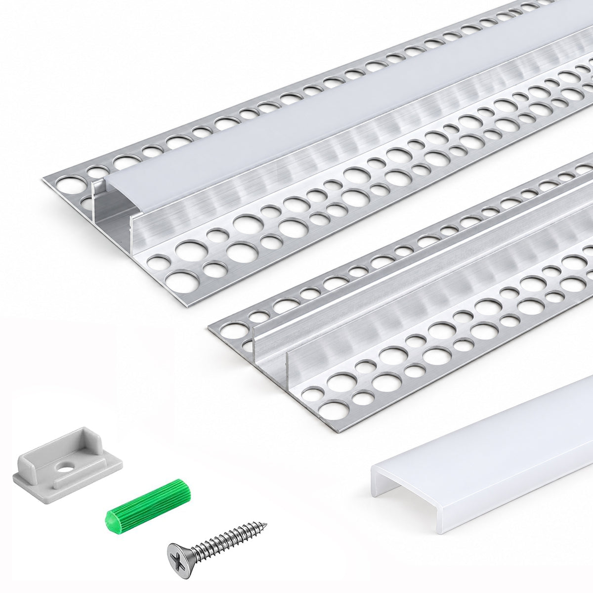 Silver XT-928 Double-Sided LED Aluminum Channel for Plaster-In Drywall, Fits LED Strips Up to 13mm Wide, with Milky White Diffuser