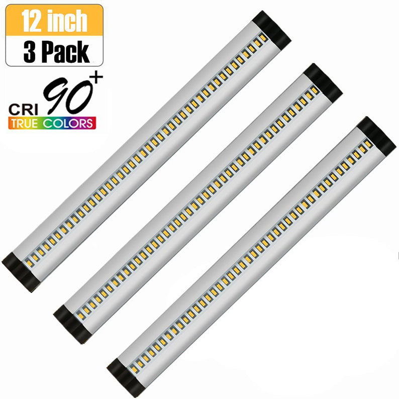 3er-Pack LED-Unterbauleuchten-Set in Silberoptik, dimmbar, CRI90, ultradünn, SMD2835, 12 V, 15 W (30-W-Ersatz), 900 Lumen, inklusive Dimmer und Netzteil