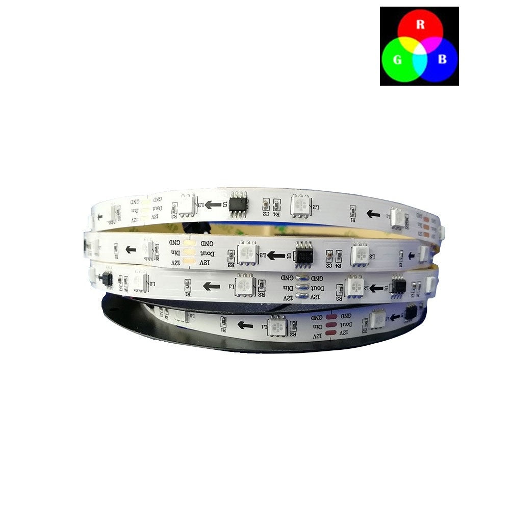 DC 12 V TM1914 Haltepunkt Kontinuierlich RGB Farbwechsel Adressierbares LED-Streifenlicht 5050 RGB 16,4 Fuß (500 cm) 60 LED/Meter LED-Pixel Flexibles Band Weiße Leiterplatte