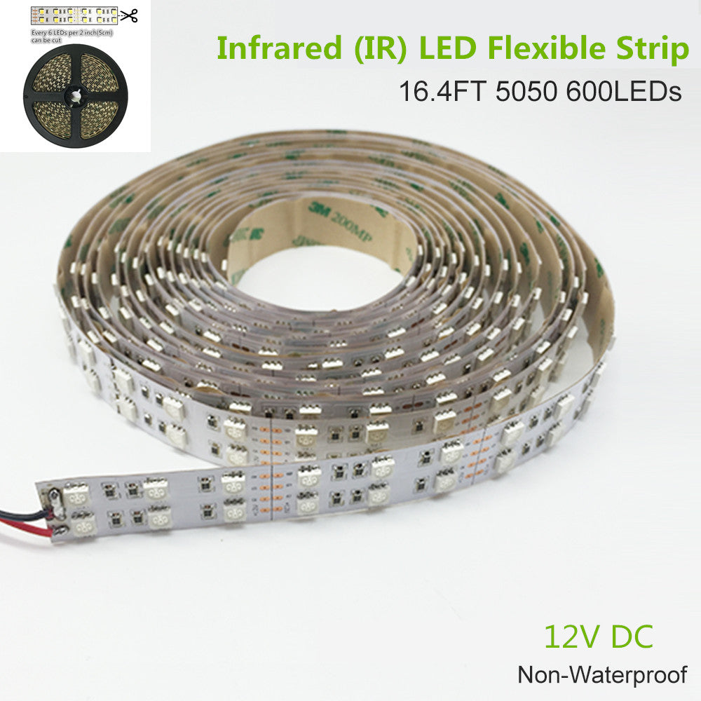 DC12V 5 Meter/16,4 Fuß 144 W Tri-Chip SMD5050 600 LEDs Doppelreihig 850 nm 940 nm IR Infrarot Flexible LED-Streifen Weiße Leiterplatte 60 LEDs 14,4 W pro Meter für Multitouch-Bildschirm, Nachtlichtanwendung