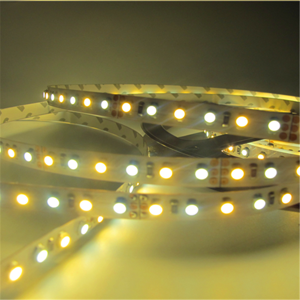 12 VDC &lt;48 W 4 Ampere 16,4 Fuß (5 Meter) pro Rolle SMD3528-600 Dual White (Reinweiß + Warmweiß) LED-Farbtemperatur CCT Einstellbares flexibles LED-Streifenlicht 60 LED 9,6 Watt pro Meter Weißes PCB-Bandlicht