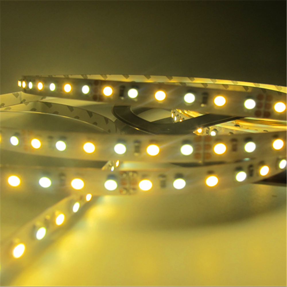 12 VDC &lt;48 W 4 Ampere 16,4 Fuß (5 Meter) pro Rolle SMD3528-600 Dual White (Reinweiß + Warmweiß) LED-Farbtemperatur CCT Einstellbares flexibles LED-Streifenlicht 60 LED 9,6 Watt pro Meter Weißes PCB-Bandlicht