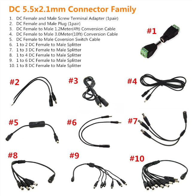 DC5,5 x 2,1 mm Buchse auf Stecker Anschlusskabel Familienkollektion DC-Stecker DC-Konvertierungskabel DC-Splitter